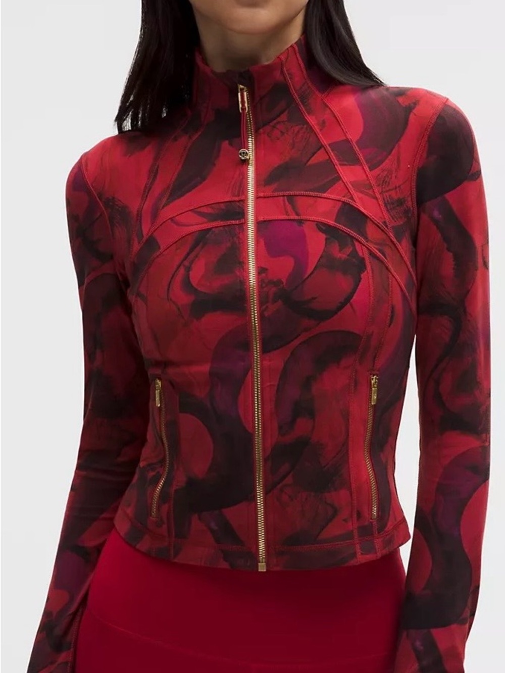 LULULEMON ATHLETICA Red and Black Abstract Zip Bomber Nulu Jacket